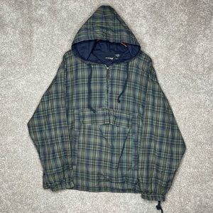 Vintage Stefano Man Anorak Extra Large Green Blue Plaid Pullover Windbreaker Y2K